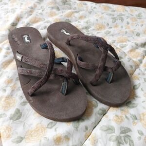 Teva Mush Mandalyn Wedge 2 Brown Strappy Flip Flop Sandals Womens 9 6840B